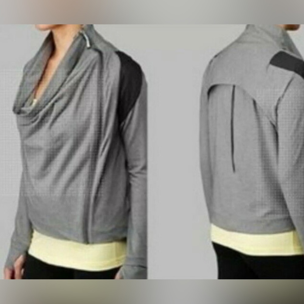 LULULEMON SWAY JACKET IN GRAY SIDE ZIPPER AND COWL NECK IN SIZE 8